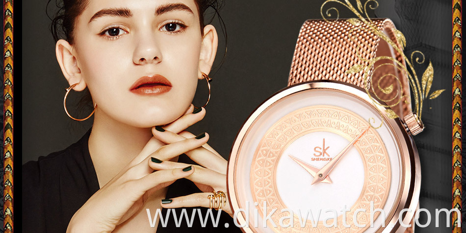 Shengke Dress Female Watch Women Metal Mesh Fashion Clock Vintage Design Ladies Luxury Brand Classical Watch